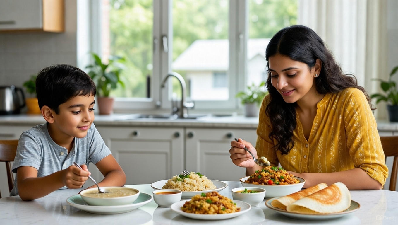 Introducing millets to kids with a parent feeding ragi porridge to a kid