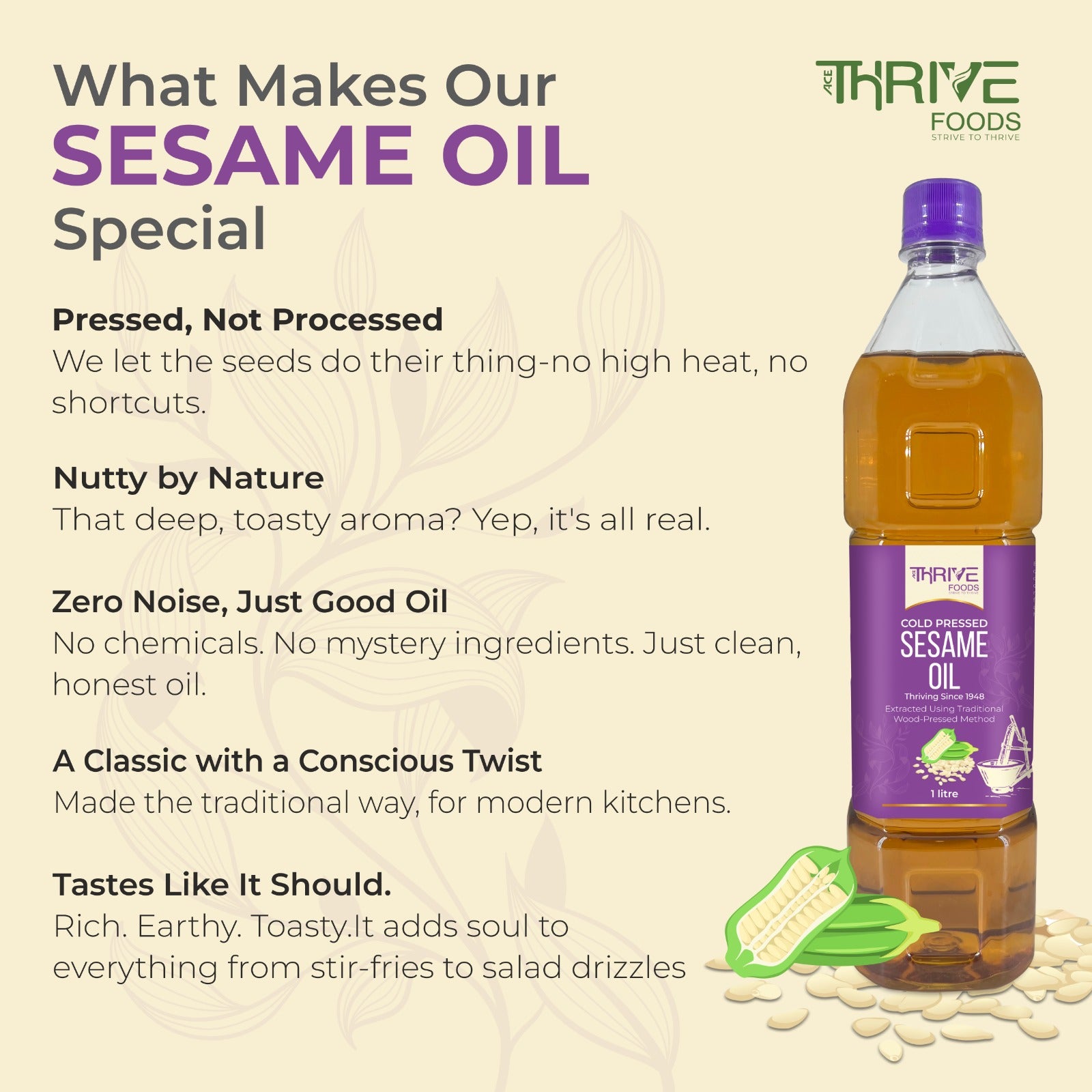 Thrive Cold Pressed Sesame Oil 1 Ltr